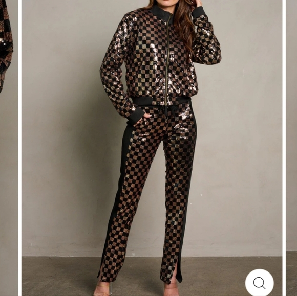 #20 Sequin Plaid Zip-Up Jacket Pant Set Last One! - Picture 4 of 6